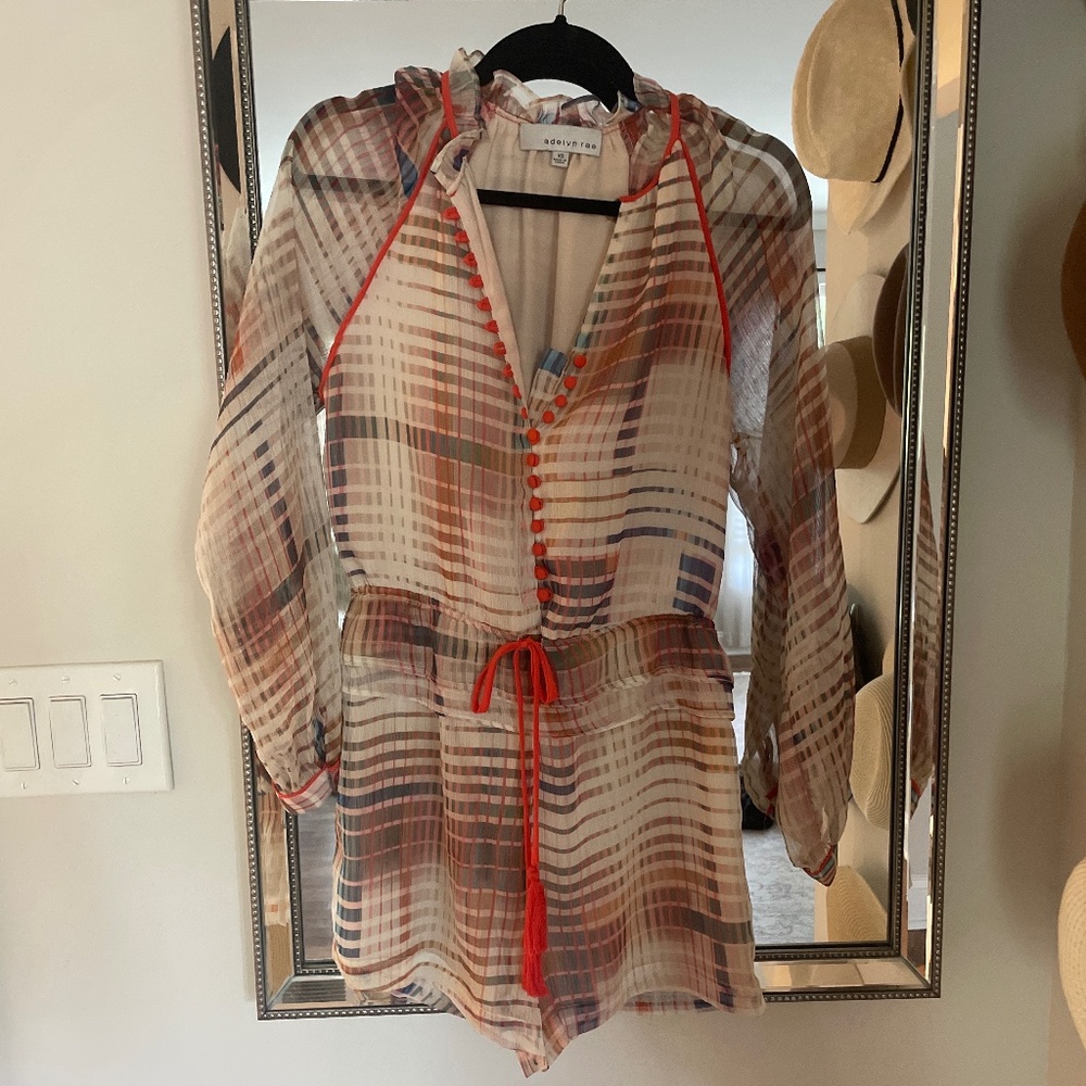 Adelyn Rae White Semi-Sheer Striped Plaid ANTHROPOLOGY Romper